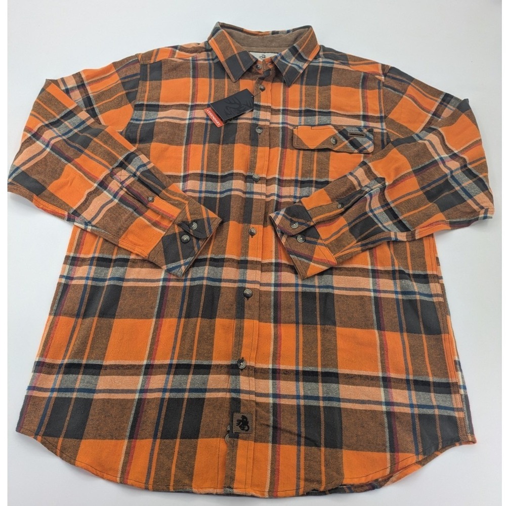 Legendary Whitetails Buck Camp Flannel Shirt Mens Large Orange Blue Cotton New